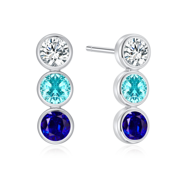 Ohrstecker mit 6 Zirkonia Silber 925 rhodiniert - Weiß, Hellblau und Blau