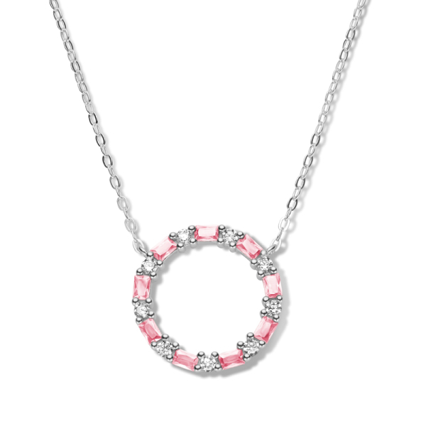 Collier Kreis Silber 925 rhodiniert - 18 Zirkonia weiß und pink