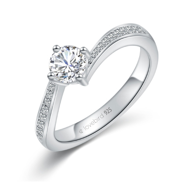 Lovebird Damenring Silber 925 rhodiniert - 19 Zirkonia - 101 Facetten